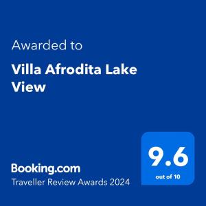 Certifikát, ocenenie alebo iný dokument vystavený v ubytovaní Villa Afrodita Lake View