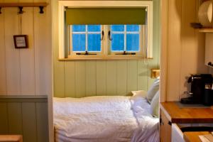1 dormitorio con cama y ventana en The Deer Hut en Burpham