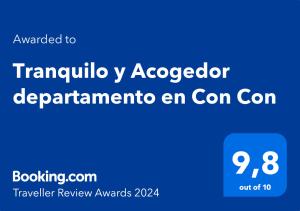 Certificato, attestato, insegna o altro documento esposto da Tranquilo y Acogedor departamento en Con Con