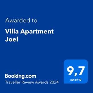 Certifikát, ocenenie alebo iný dokument vystavený v ubytovaní Villa Apartment Joel