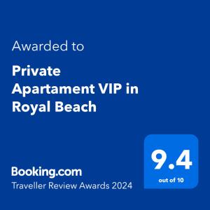 een screenshot van een telefoon met de tekst toegekend aan prive-appartement vip in royal bij Private Apartament VIP in Royal Beach in Sunny Beach