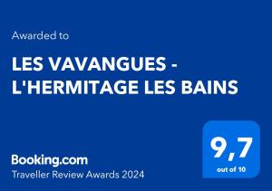 LES VAVANGUES - L'HERMITAGE LES BAINS的证书、奖牌、标识或其他文件