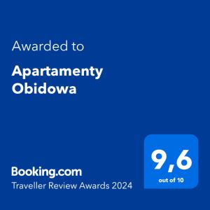 une boîte de textes bleue contenant les mots attribués aux demandeurs obtient un prix de réexamen des voyages dans l'établissement Apartamenty Obidowa, à Obidowa