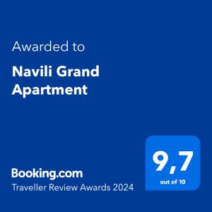 Πιστοποιητικό, βραβείο, πινακίδα ή έγγραφο που προβάλλεται στο Navili Grand Apartment