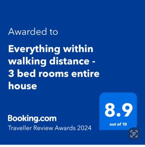 Um certificado, prêmio, placa ou outro documento exibido em Everything within walking distance - 3 bed rooms entire house
