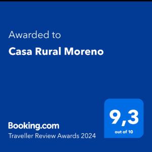 Casa Rural Moreno tanúsítványa, márkajelzése vagy díja