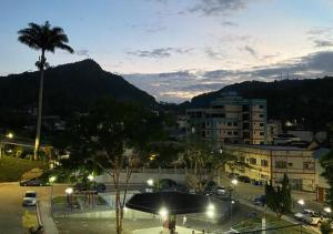 miasto w nocy z palmą i budynkami w obiekcie Terraço Naturale w mieście Domingos Martins
