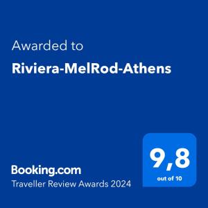 a blue screen with the text awarded to ribera melford atirs at Riviera-MelRod-Athens in Athens