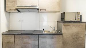 cocina con fregadero y microondas en E&B Apartments Waiblingen, en Waiblingen
