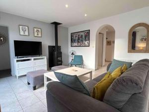 salon z kanapą i telewizorem w obiekcie Maison neuve 8 pers. avec terrasse, 600m de la plage, La Cotinière, Saint-Pierre-d'Oléron - FR-1-246A-185 w mieście Saint-Pierre-dʼOléron