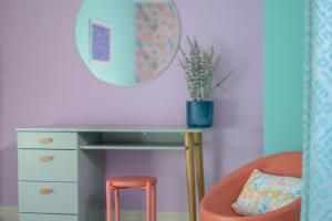 a desk with a chair and a mirror at Harbour Court - Free Parking - tucked away on the Barbican - by Ocean City Retreats in Plymouth