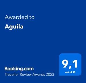 Certifikát, hodnocení, plakát nebo jiný dokument vystavený v ubytování Aguila