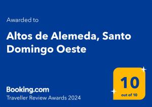 Certificat, premi, rètol o un altre document de Altos de Alemeda, Santo Domingo Oeste