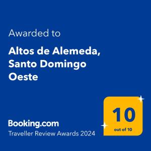 un letrero amarillo con el texto otorgado a ale de elenza santa en Altos de Alemeda, Santo Domingo Oeste en Santo Domingo