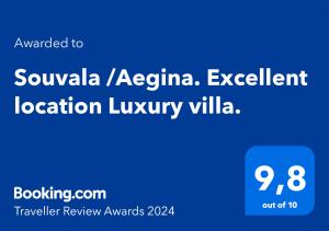 Πιστοποιητικό, βραβείο, πινακίδα ή έγγραφο που προβάλλεται στο Souvala /Aegina. Excellent location Luxury villa.
