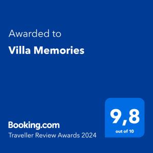 a blue screen with the text awarded to ville memories at Villa Memories in Prodromos Paros