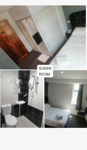 a collage of three pictures of a bathroom with a room at Mikayla hotel in Port Dickson