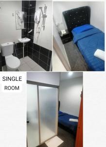 a collage of three pictures of a small room at Mikayla hotel in Port Dickson