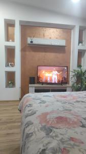 a bedroom with a flat screen tv on a wall at Stan na dan Loznica in Loznica