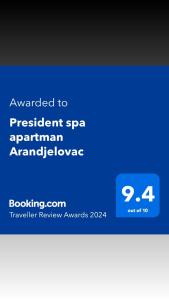アランジェロヴァツにあるPresident spa apartman Arandjelovacのスパムマークマークマークマークマークマークマークマークの持続的スパム認可のアプリのスクリーンショット