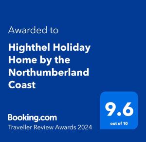 תעודה, פרס, שלט או מסמך אחר המוצג ב-Highthel Holiday Home by the Northumberland Coast