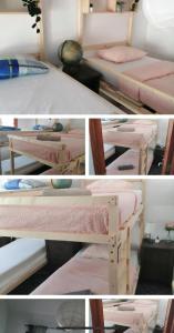 a group of four pictures of beds in a room at My House Urban in Arrecife