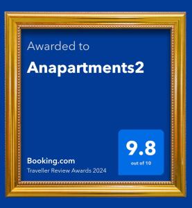 Certifikát, hodnocení, plakát nebo jiný dokument vystavený v ubytování Anapartments2