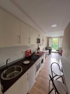 a kitchen with a sink and a counter top at El Balcón de Bolingas in Comillas