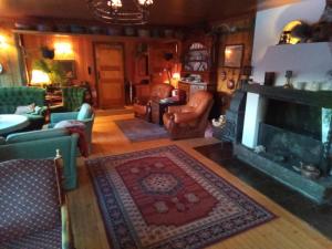 a living room filled with furniture and a fireplace at Eikre Fjellgård in Hemsedal