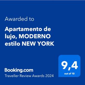 תעודה, פרס, שלט או מסמך אחר המוצג ב-Apartamento de lujo, MODERNO estilo NEW YORK