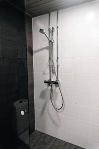 e bagno con servizi igienici e cabina doccia. di Koru, Finnish Design Suite a Rovaniemi
