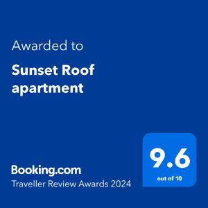 Certifikát, hodnocení, plakát nebo jiný dokument vystavený v ubytování Sunset Roof apartment