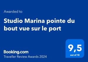 a screenshot of a cell phone with the words subula marina poutine du at Studio Marina pointe du bout vue sur le port in Les Trois-Îlets