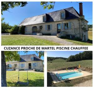dos fotos de una casa y una piscina en Le Bournissard à Cuzance, en Cuzance