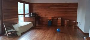 a room with a bed and a blue ball on the floor at La Casita del Valle in Concordia