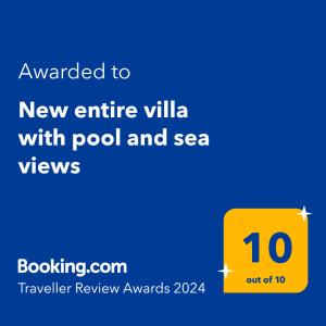 En logo, et sertifikat eller et firmaskilt på New entire villa with pool and sea views