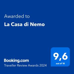 ein blauer Bildschirm mit dem Text, der der Casa del neino verliehen wurde in der Unterkunft La Casa di Nemo in Piombino