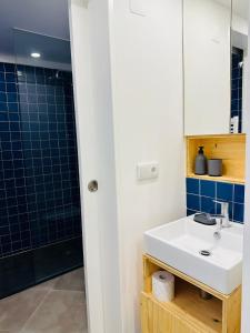 W łazience znajduje się umywalka i prysznic. w obiekcie Castle cozy apartment w Lizbonie