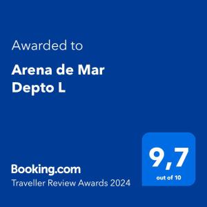 Ett certifikat, pris eller annat dokument som visas upp på Arena de Mar Depto L
