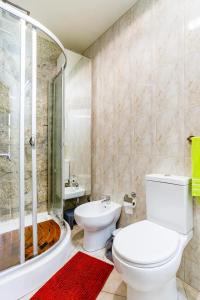 a bathroom with a toilet and a shower and a sink at House CONTU1000 in Porto