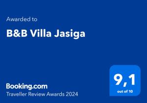 un rettangolo blu con le parole bbc villa jasica di B&B Villa Jasiga a Fregene