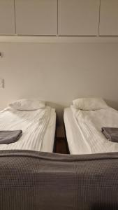 two beds sitting next to each other in a room at Home away near services in Turku
