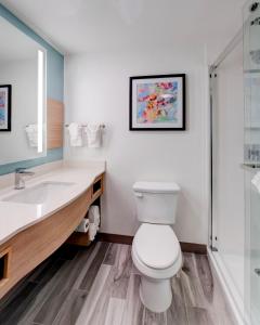 a bathroom with a toilet and a sink at Hilton Garden Inn Anaheim/Garden Grove in Anaheim