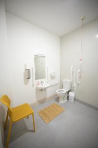 a bathroom with a toilet and a sink and a mirror at Heyday Hostel Ballina in Ballina