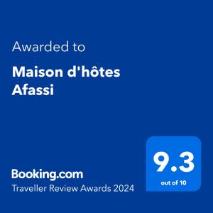 Сертифікат, нагорода, вивіска або інший документ, виставлений в Maison d'hôtes Afassi