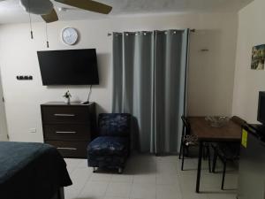 una camera con letto, TV e sedia di Mi Espacio a Mérida
