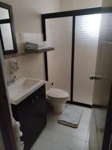 梅里達的住宿－Mi Espacio，浴室配有白色卫生间和盥洗盆。