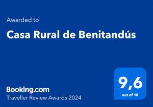 Casa Rural de Benitandús tanúsítványa, márkajelzése vagy díja