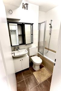 a bathroom with a toilet sink and a shower at RentApart`s Nürnberg City Smart in Nuremberg