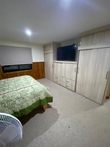 1 dormitorio con 1 cama y TV de pantalla plana en Casa de Campo en Osorno